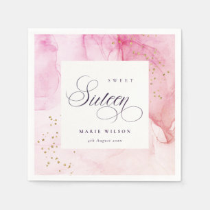 Serviette En Papier Abstrait Pastel rose pourpre doux 16 Anniversaire