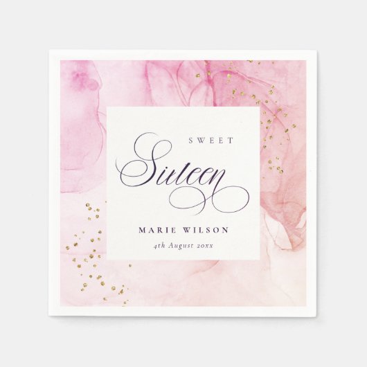 Serviette En Papier Abstrait Pastel rose pourpre doux 16 Anniversaire (Devant)