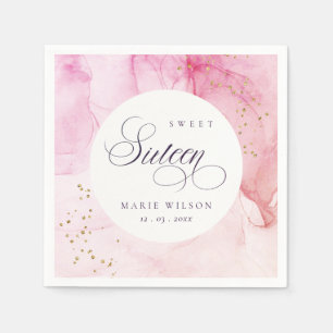 Serviette En Papier Abstrait Pastel rose pourpre doux 16 Anniversaire