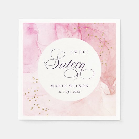 Serviette En Papier Abstrait Pastel rose pourpre doux 16 Anniversaire (Devant)