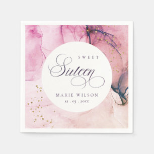 Serviette En Papier Abstrait Pastel rose violet marine douce 16 Annive