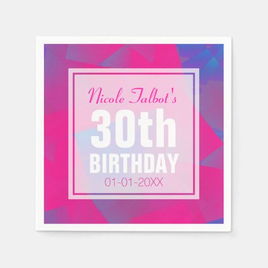 Serviette En Papier Abstrait Pink Blue 30th Birthday Paper Napkins (Devant)
