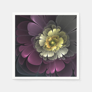 Serviette En Papier Abstrait Purpur moderne Khaki Gris Fleur fractale 