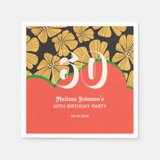 Serviette En Papier Abstrait rétro Chamomile Floral Jaune Anniversaire (Devant)