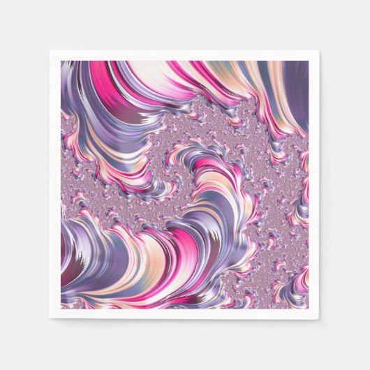 Serviette En Papier Abstrait rose pourpre spirale fractale (Devant)