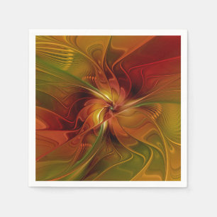 Serviette En Papier Abstrait Rouge Orange Brown Vert Fractal Art Flowe