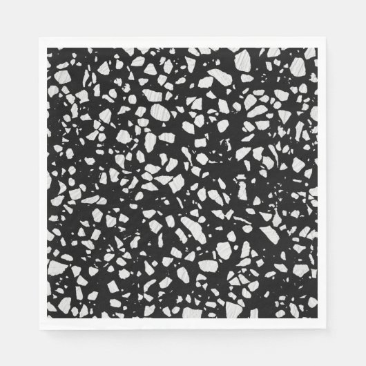 Serviette En Papier Abstrait Terrazzo Mosaic Motif noir et blanc (Devant)