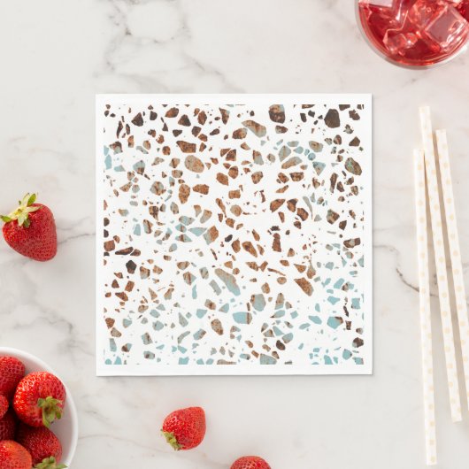 Serviette En Papier Abstrait Terrazzo Mosaic rouille Brown & Motif ble (En situation)