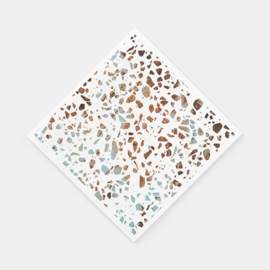 Serviette En Papier Abstrait Terrazzo Mosaic rouille Brown & Motif ble (Coin)