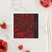 Serviette En Papier Abstrait Tribal Noir Et Rouge (En situation)