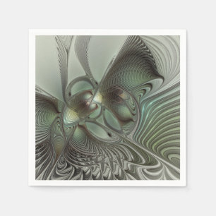 Serviette En Papier Abstrait Vert Gris Sage Olivier Art Fractal Fantas