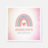 Serviette En Papier Abstraite Rainbow Girls 1st Birthday Party Invitat (Devant)