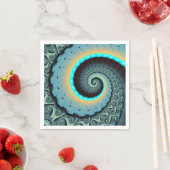 Serviette En Papier Abstraite spirale d'art fractal bleu turquoise ora (En situation)