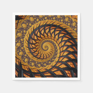 Serviette En Papier Abstraite spirale noire et or Fractale