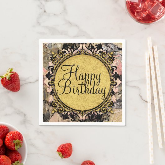 Serviette En Papier Abstraite Swirl Rose Black & Gold Glam Grunge Part (En situation)