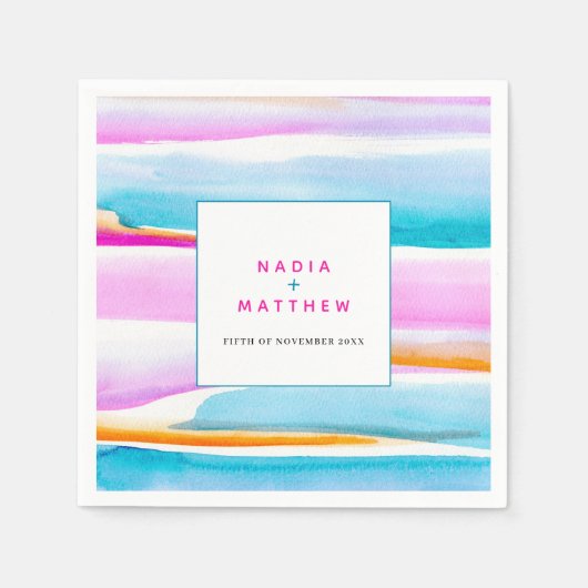 Serviette En Papier Abstraites lignes tropicales aqua mariage rose (Devant)