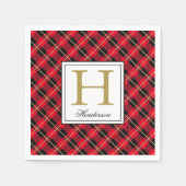 Serviette En Papier Accents or de la carte rouge moderne, Monogrammé (Devant)