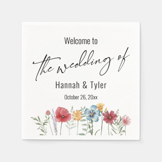 Serviette En Papier Accueil du Fleur sauvage de prairie aquarelle mult (Devant)