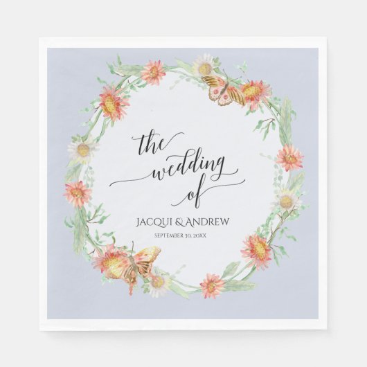Serviette En Papier Accueil Mariage Aquarelle Lilac Floral Wreath (Devant)