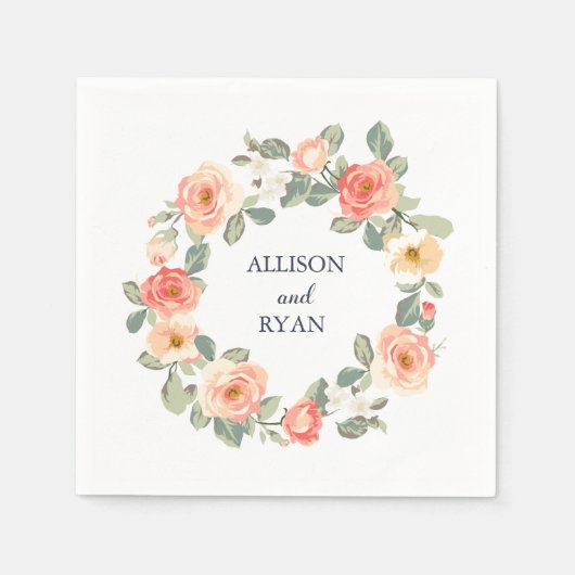 Serviette En Papier Accueil Mariage Floral Parfait Peach (Devant)