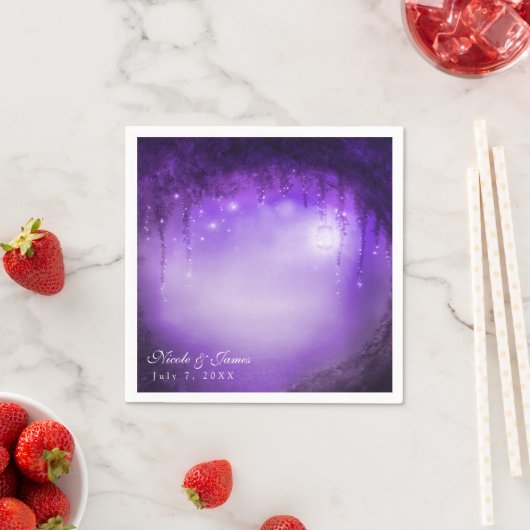 Serviette En Papier Accueil Mariage Imaginaire Forêt Enchantée Violet (En situation)