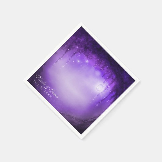 Serviette En Papier Accueil Mariage Imaginaire Forêt Enchantée Violet (Coin)