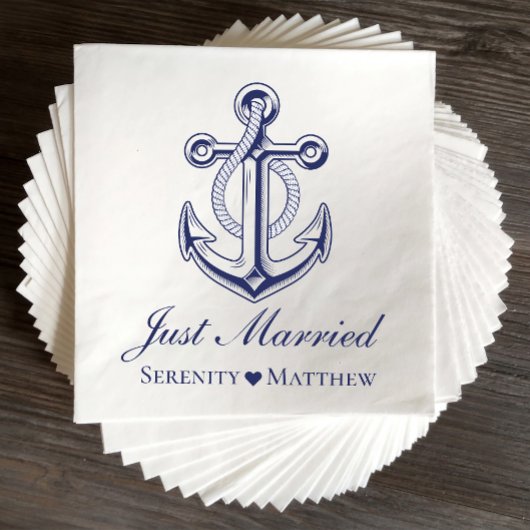 Serviette En Papier Achor nautique bleu marine Juste marié Mariage