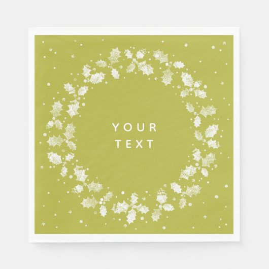 Serviette En Papier Acid vert main imprimé Holly Wreath Noël (Devant)