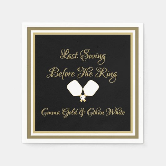 Serviette En Papier Activité mariage Week-end Pickleball Gold & White (Devant)