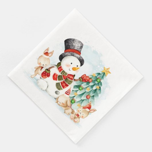 Serviette En Papier Adables Bunnies Et Arbre De Snowman Noël (Coin)