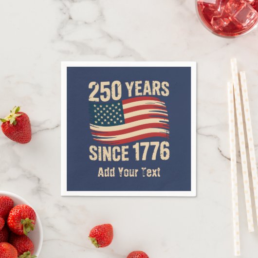 Serviette En Papier Add Your Text Vintage Grunge American Flag USA 250 (En situation)