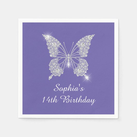 Serviette En Papier Ado B'day, Nom du papillon diamant Age, Périwinkle (Devant)