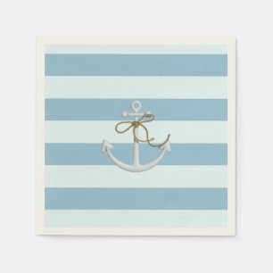 Serviette En Papier Adorable Ancre nautique sur les rayures bleu clair
