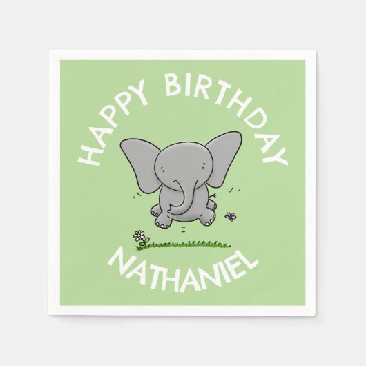 Serviette En Papier adorable bébé éléphant anniversaire personnalisé (Devant)