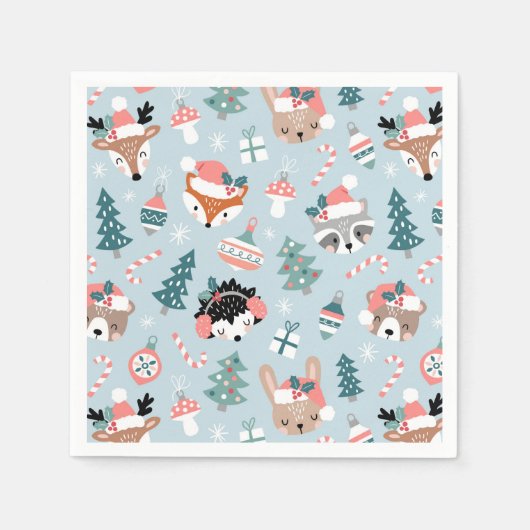 Serviette En Papier Adorable Bois Noël Animal Visages Motif (Devant)
