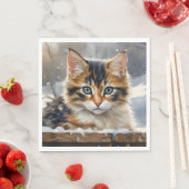 Serviette En Papier Adorable Calico Chat dans la neige (En situation)