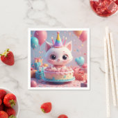 Serviette En Papier Adorable chat Animé célébrant un anniversaire (En situation)