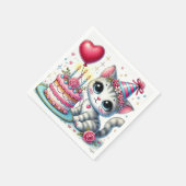 Serviette En Papier Adorable Chat Célébrer Anniversaire avec gâteau (Coin)