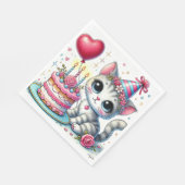 Serviette En Papier Adorable Chat Célébrer Anniversaire avec gâteau (Coin)