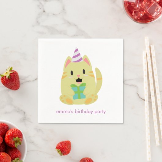 Serviette En Papier Adorable Chat Jaune Anniversaire (En situation)