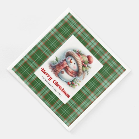 Serviette En Papier Adorable Christmas Snowman Napkins Editable Custom (Coin)