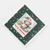 Serviette En Papier Adorable Christmas snowman with snowflakes kids  (Coin)