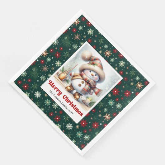 Serviette En Papier Adorable Christmas snowman with snowflakes kids  (Coin)