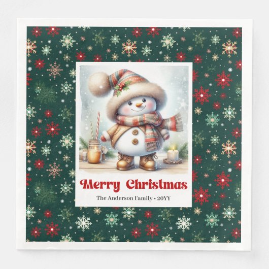 Serviette En Papier Adorable Christmas snowman with snowflakes kids  (Devant)