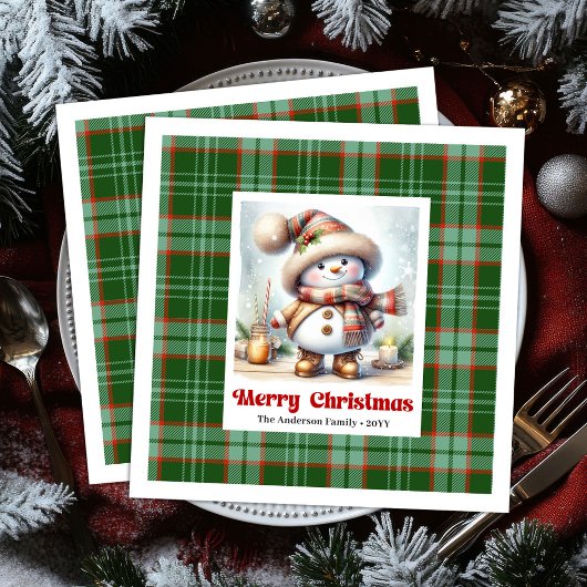 Serviette En Papier Adorable Cute Christmas Snowman Editable Napkins 
