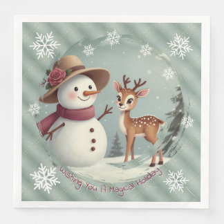 Serviette En Papier Adorable Deer And Snowman Holiday