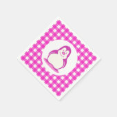Serviette En Papier Adorable En vichy rose chaud et pingouin rose sour (Coin)