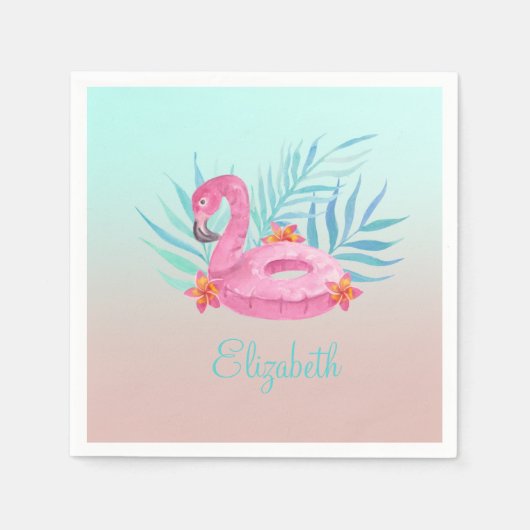 Serviette En Papier Adorable Flamant rose rose Feuilles (Devant)