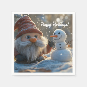 Serviette En Papier Adorable Gnome et Snowman dans une Wonderland d'hi