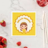 Serviette En Papier Adorable Kids’ Party Napkin - Bonjour ami! Jaune (En situation)